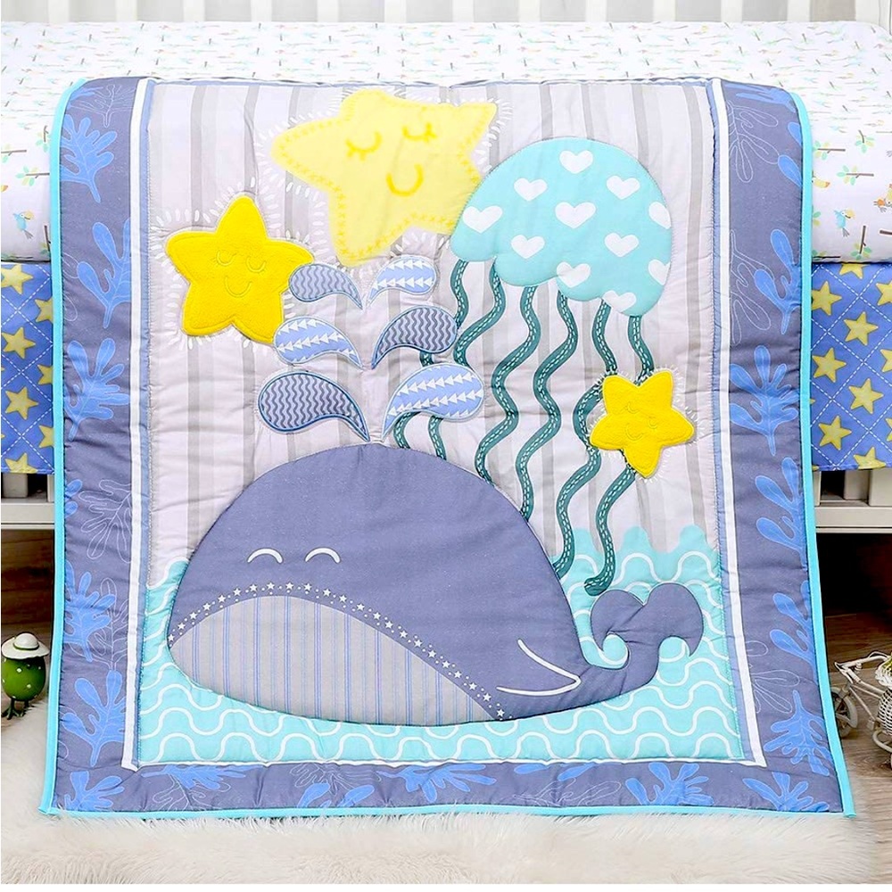 Brandream Sweet Baba Whale Boys Nursery Comforter 6 Piece